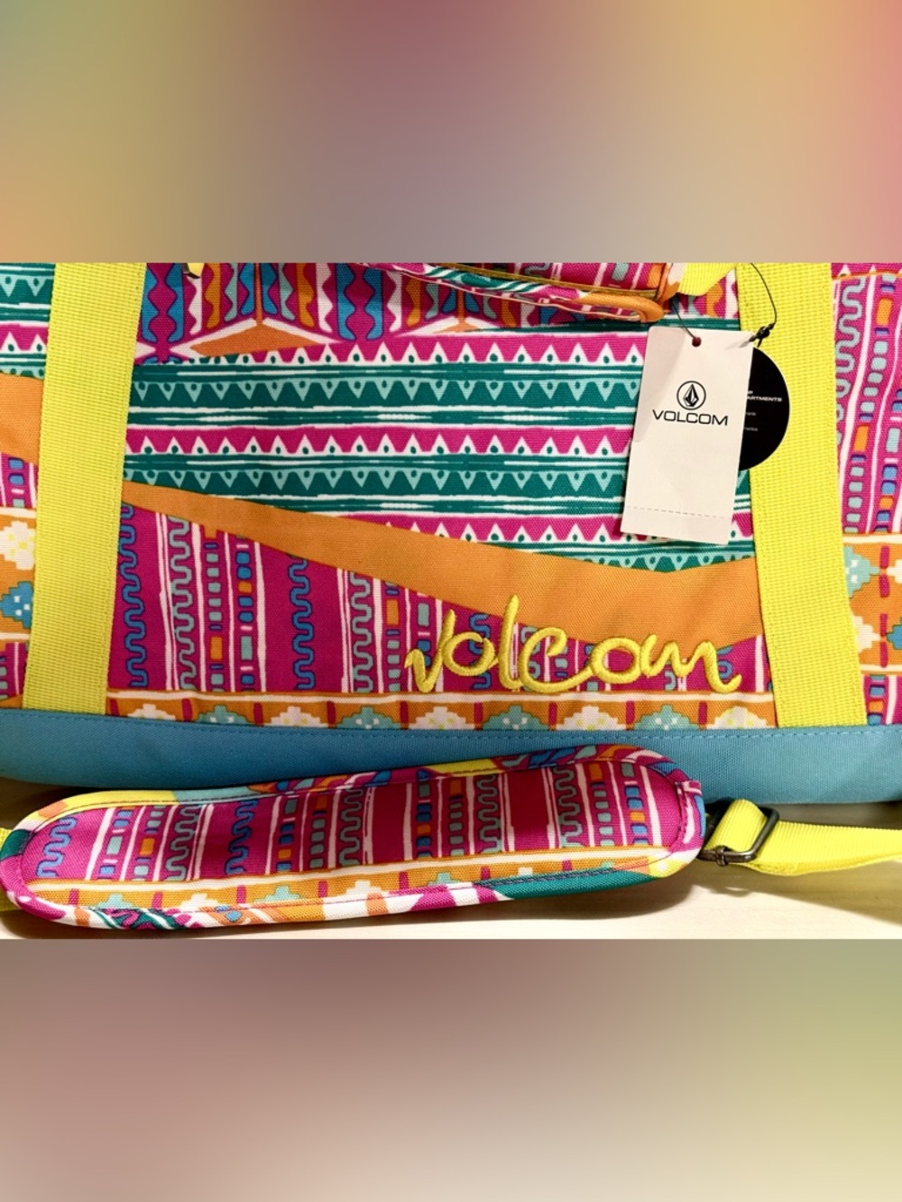 Volcom Multicolor Aztec Travel Tote with Yellow Straps